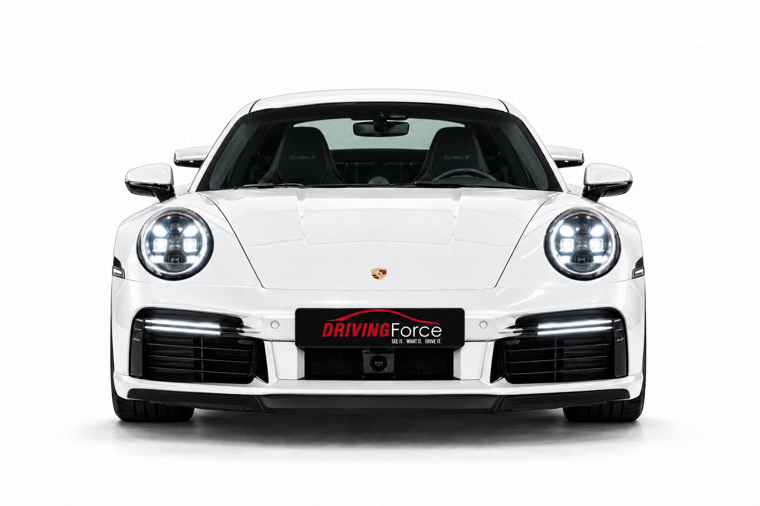 White Porsche 911 Turbo S, front view